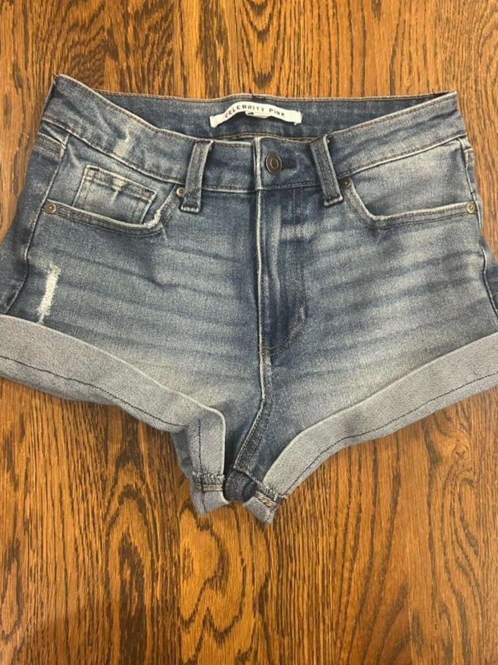 Low Rise Medium Wash Cuffed Jean Shorts 27